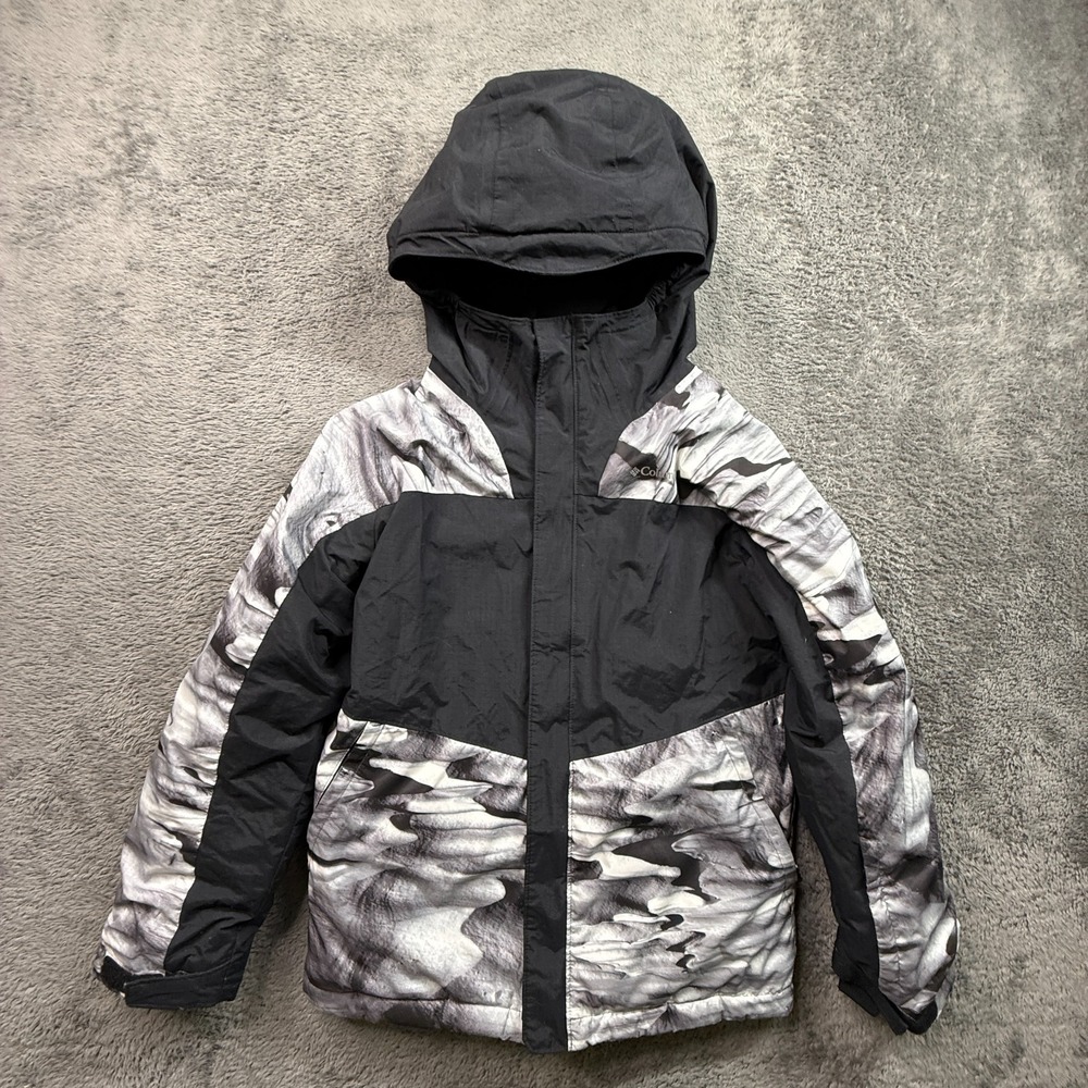 Columbia Boys M Mighty Mogul III Printed Jacket Puffer Camo Swirl Black White